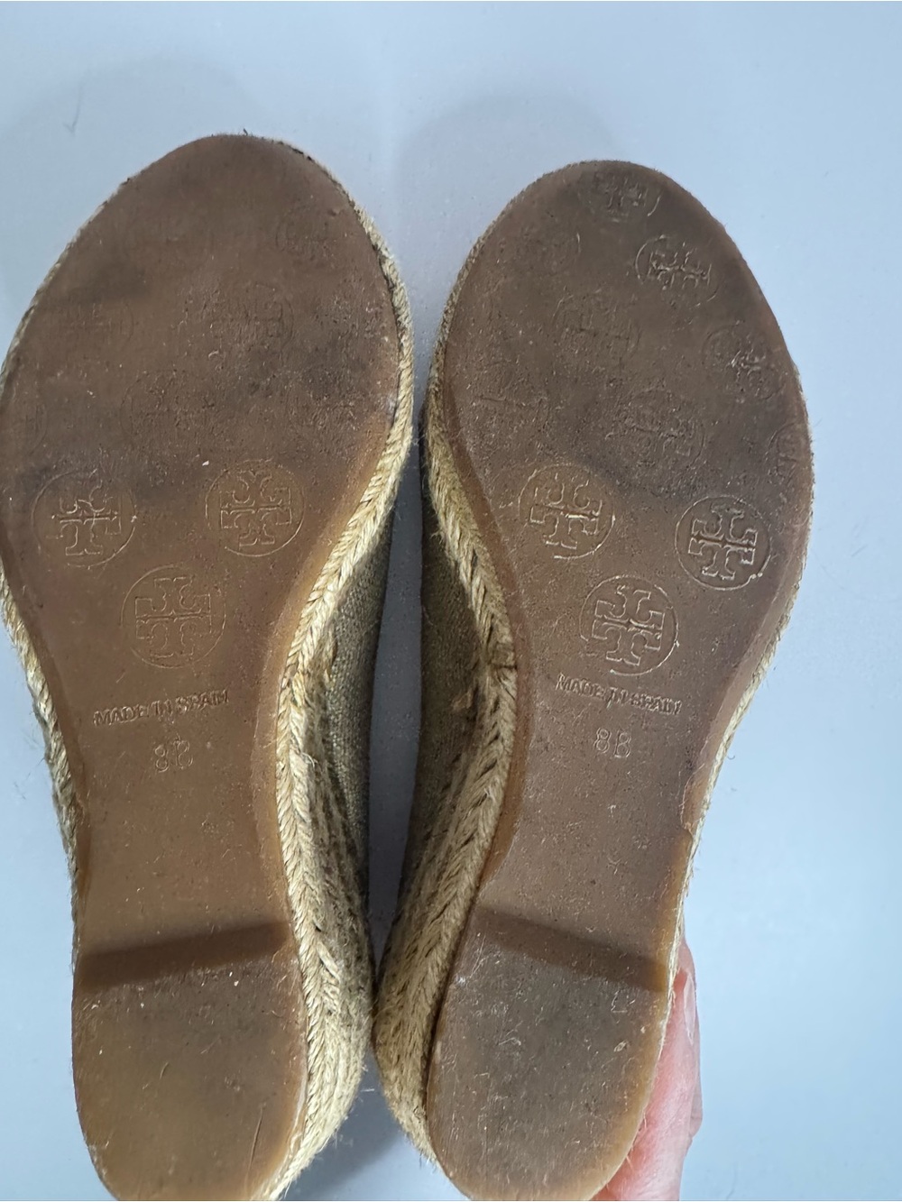 Tory Burch Filipa Logo Canvas Peep Toe Wedge Espadrilles Size 8B - Picture 9 of 14